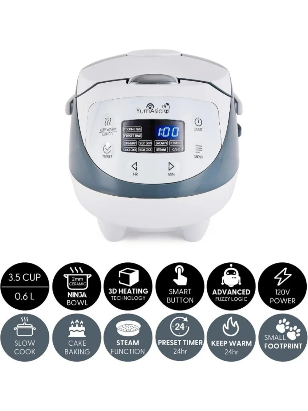 Compact Mini Rice Cooker with Ninja Ceramic Bowl, Fuzzy Logic, 4 Cooking
